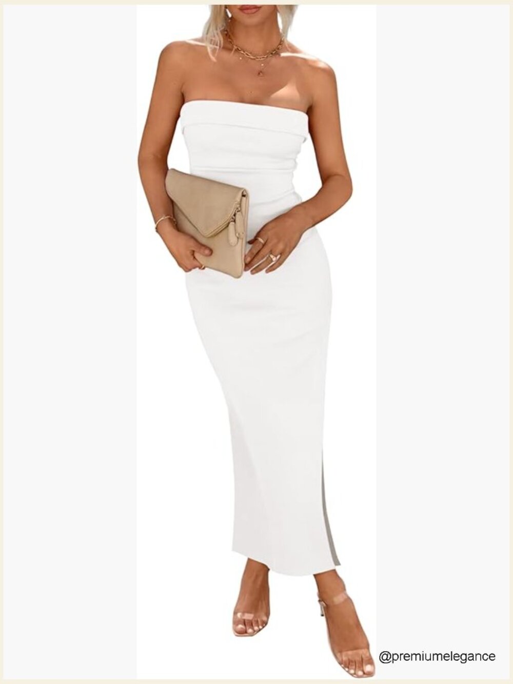 Strapless Maxi Dress Ribbed Bodycon Side Slit Mermaid Hem Summer Party